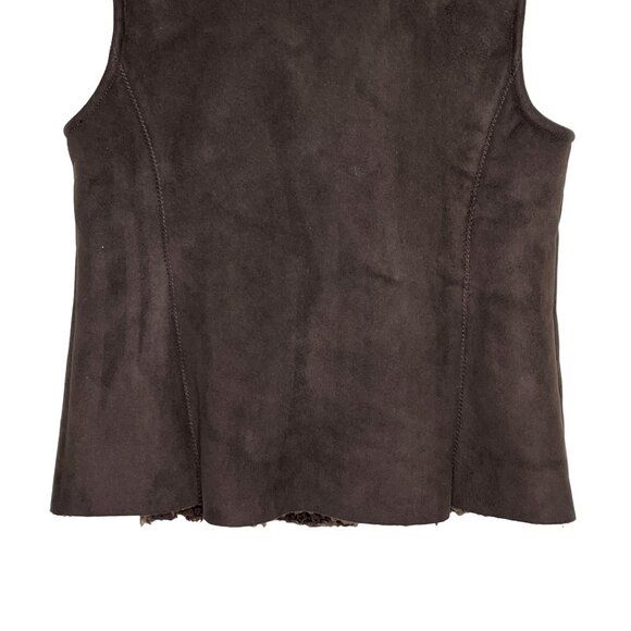 Talbots Brown Faux Suede Sherpa Vest Size 8P Cozy Winter Outerwear - Picture 10 of 12